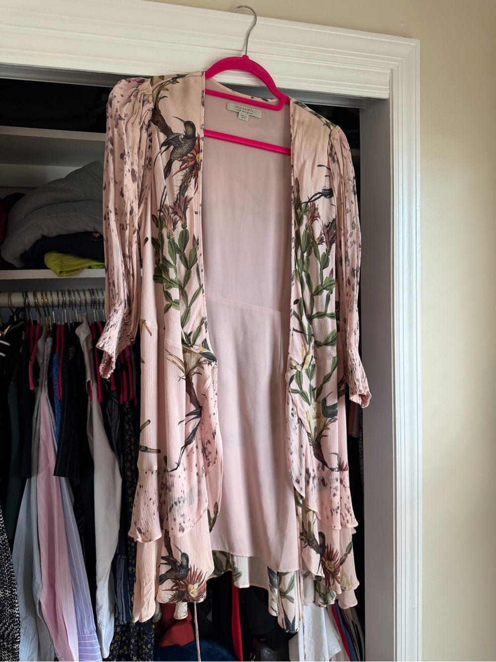 All Saints Pink Floral Lightweight Kimono Cardigan